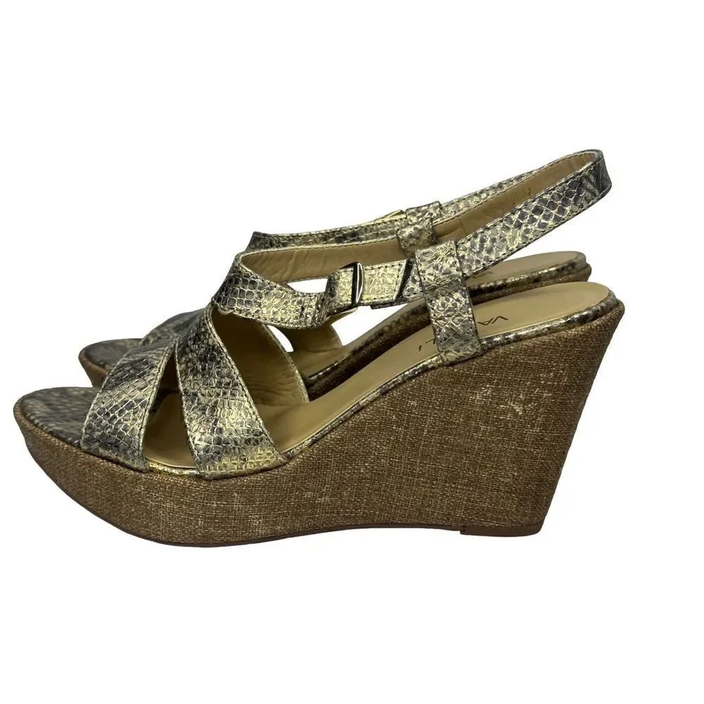 VANELi Gold Metallic Snakeskin Wedge Sandals  Size 9 1/2